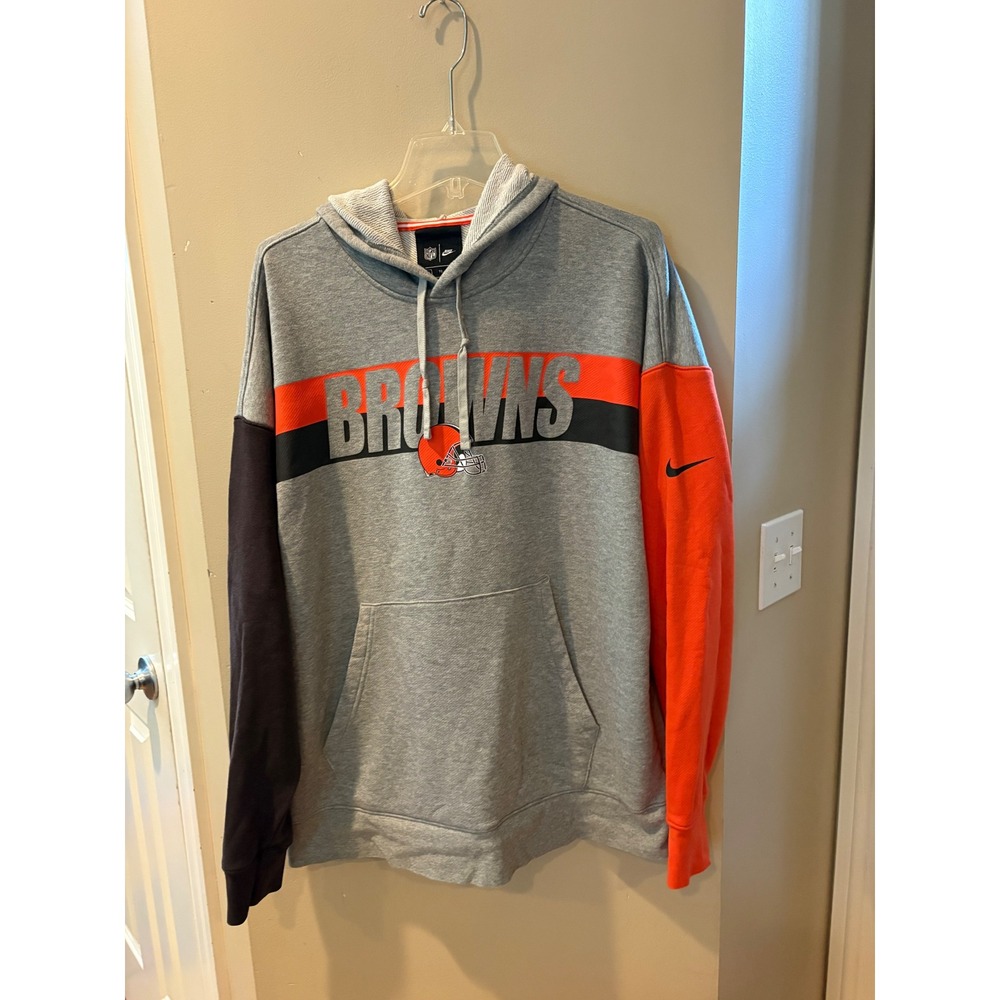 Nike NFL Cleveland‎ Browns Colorblock Hoodie Mens XL Grey Orange Brown Pullover